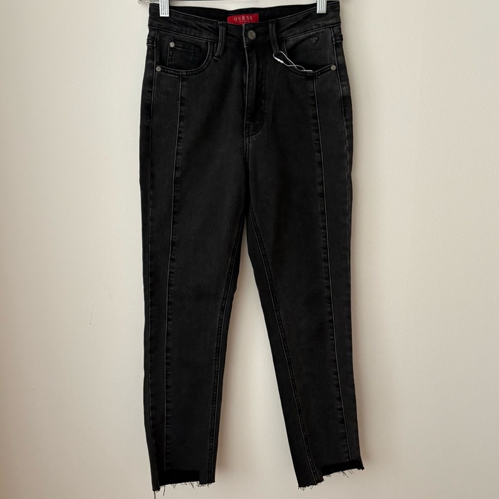 GUESS High Rise Black Seamed Ankle Jeans Raw Hem